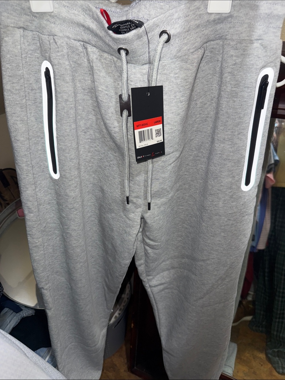 Galaxy By Harvic Light Gray Drawstring Joggers with Zipper Pockets